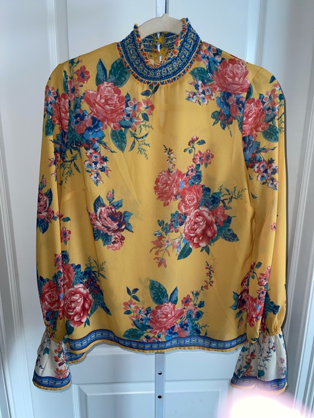 Flying Tomato Yellow Floral Mock-Neck Blouse